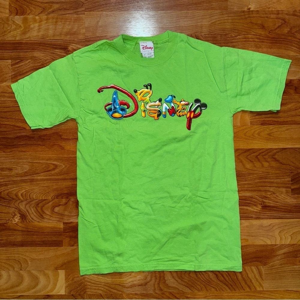 Vtg Disney Shirt Men’s Sz Small Neon Green Character Mickey T-Shirt Graphic Tee